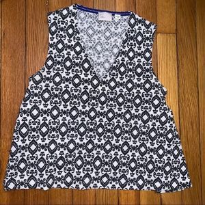 Anthropology blue geometrical pattern crop top